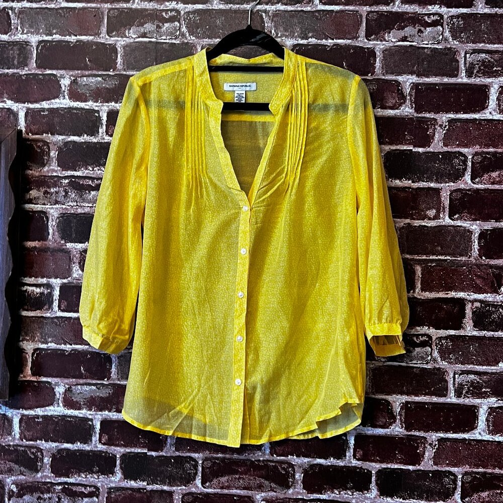 Banana Republic Silk Blend Yellow Polka Dot Blouse